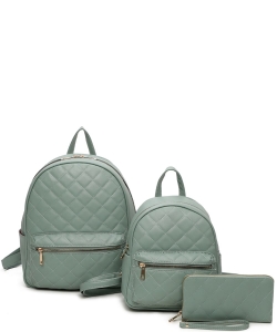 3in1 Quilted Classic Backpack Set LF402T3 GREEN